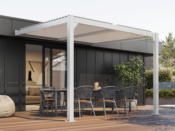 White wall-mounted louvre roof 3m x 3m NZ