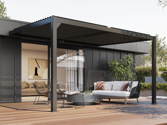 Charcoal wall-mounted 4m x 3m louvre roof system NZ