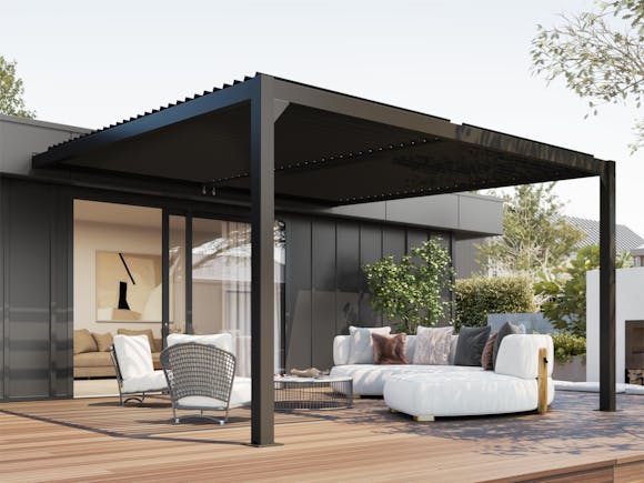 Outdoor wall-mounted louvre roof for patio and deck