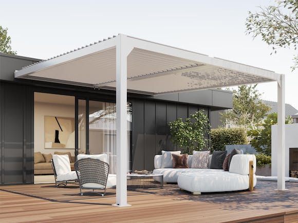 Louvre Roof System Wall Mount 4x4m White outdoor living