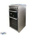 Kakapo freestanding LPG gas oven, stove and grill in black finish with four burners and glass lid.