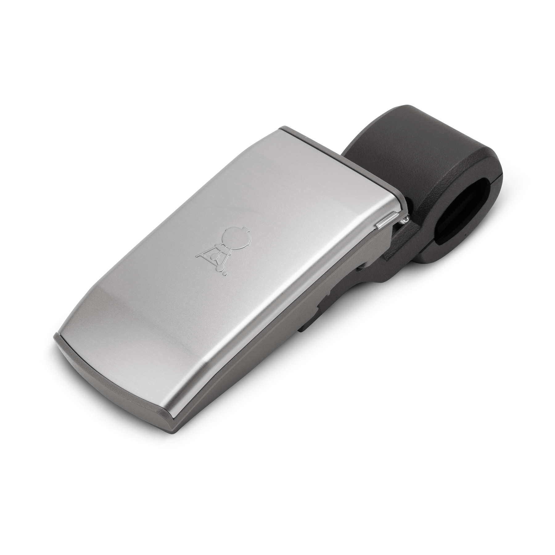 Weber Baby Q and Q Grill ‘n’ Go Light mounted on barbecue handle.