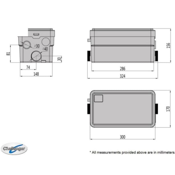 Macerator Sanitary Pump 250 – compact grey water pump for shower or sink with 5m vertical lift and 50m discharge range