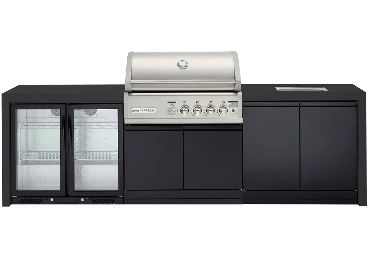 Crossray TC4KB-22 4 Burner Outdoor BBQ Kitchen with Sink & Double Fridge