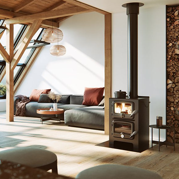 Nectre Bakers Oven wood fire and cooker with cast iron door and oven thermometer.