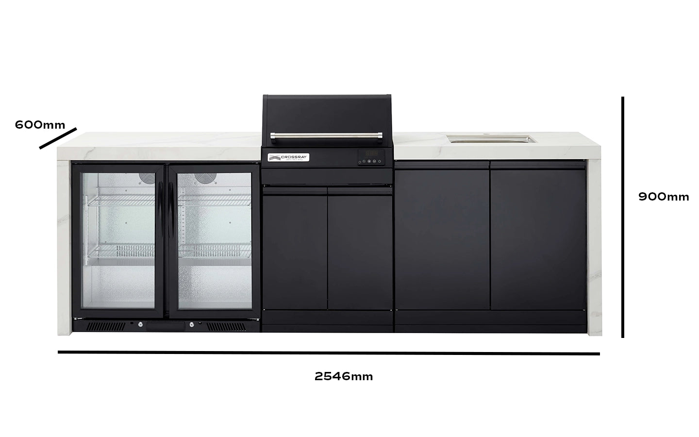 Crossray TCEK-06 BBQ, Cabinet, Sink & Double Fridge Outdoor Kitchen