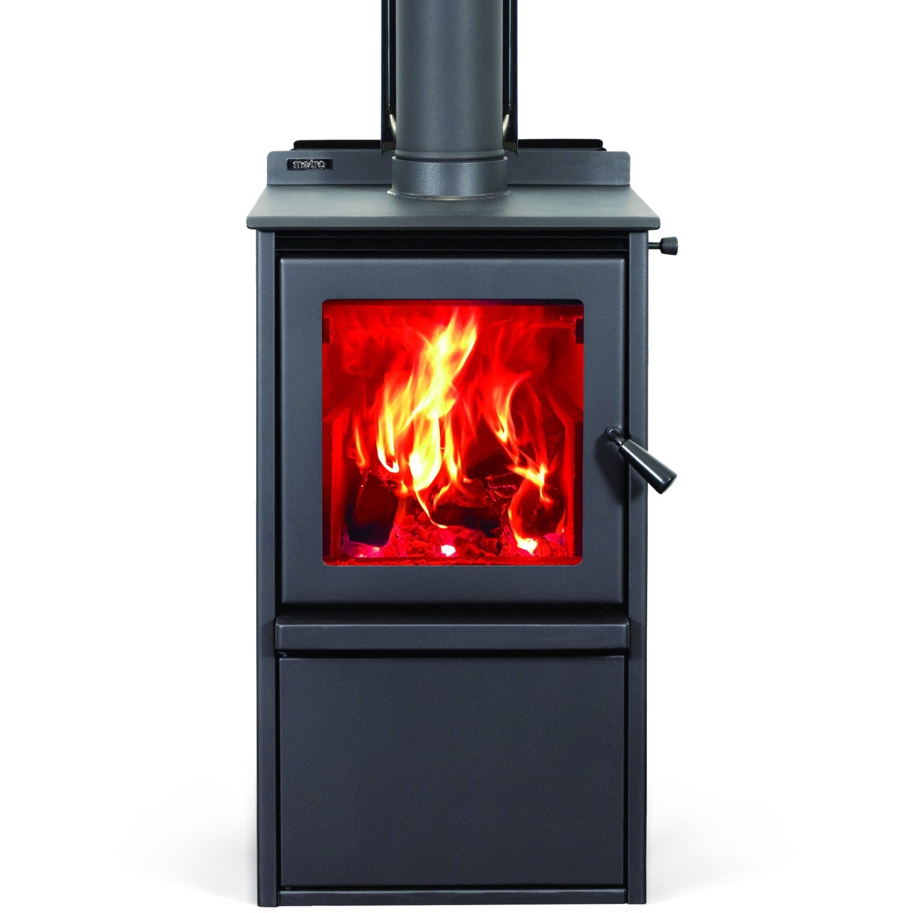 Metro LTD Rad Plus Wood Fire – modern black glass rural fireplace with clean burning technology