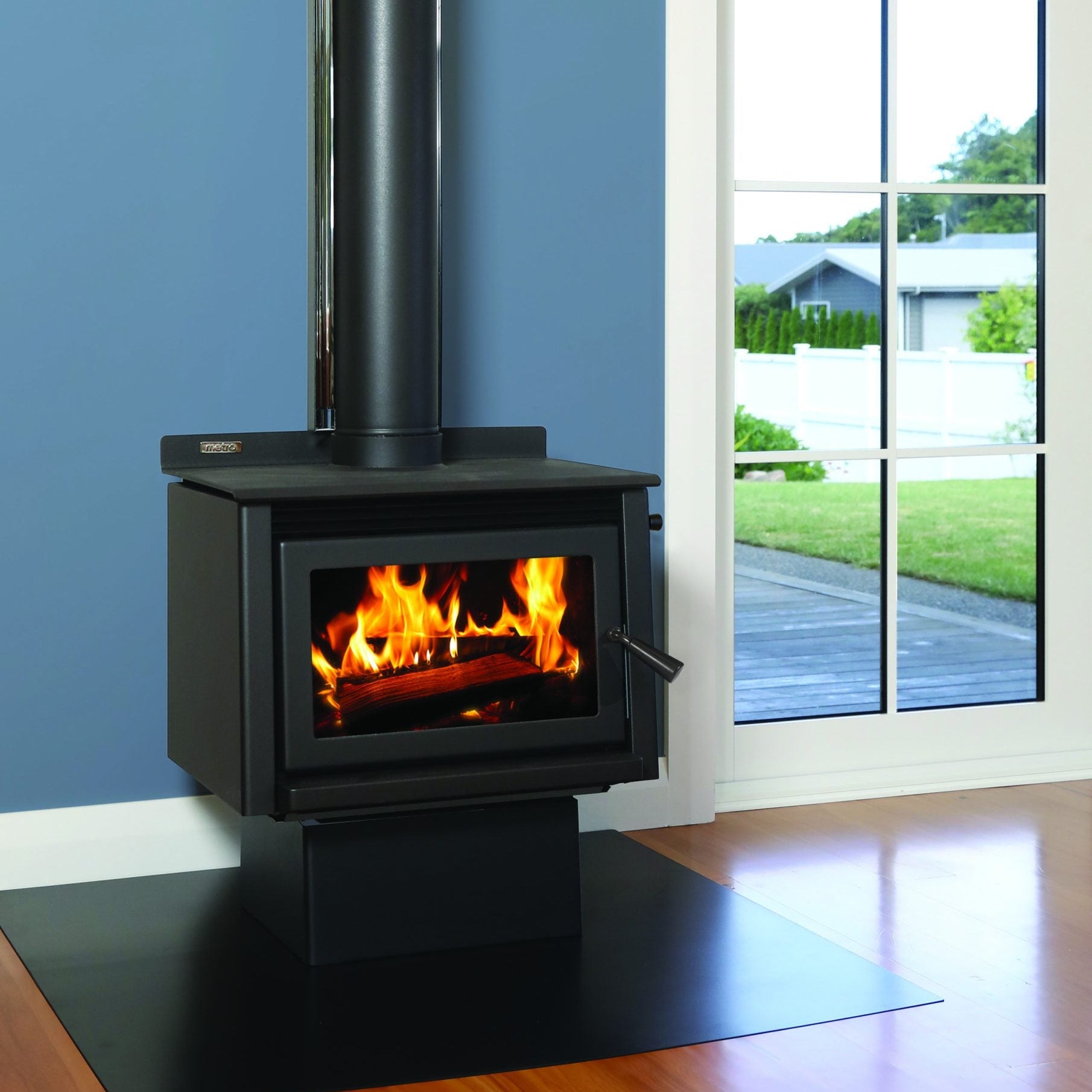 Metro LTD Wee Rad Base Wood Fire – 15kW rural pedestal wood burner for NZ homes