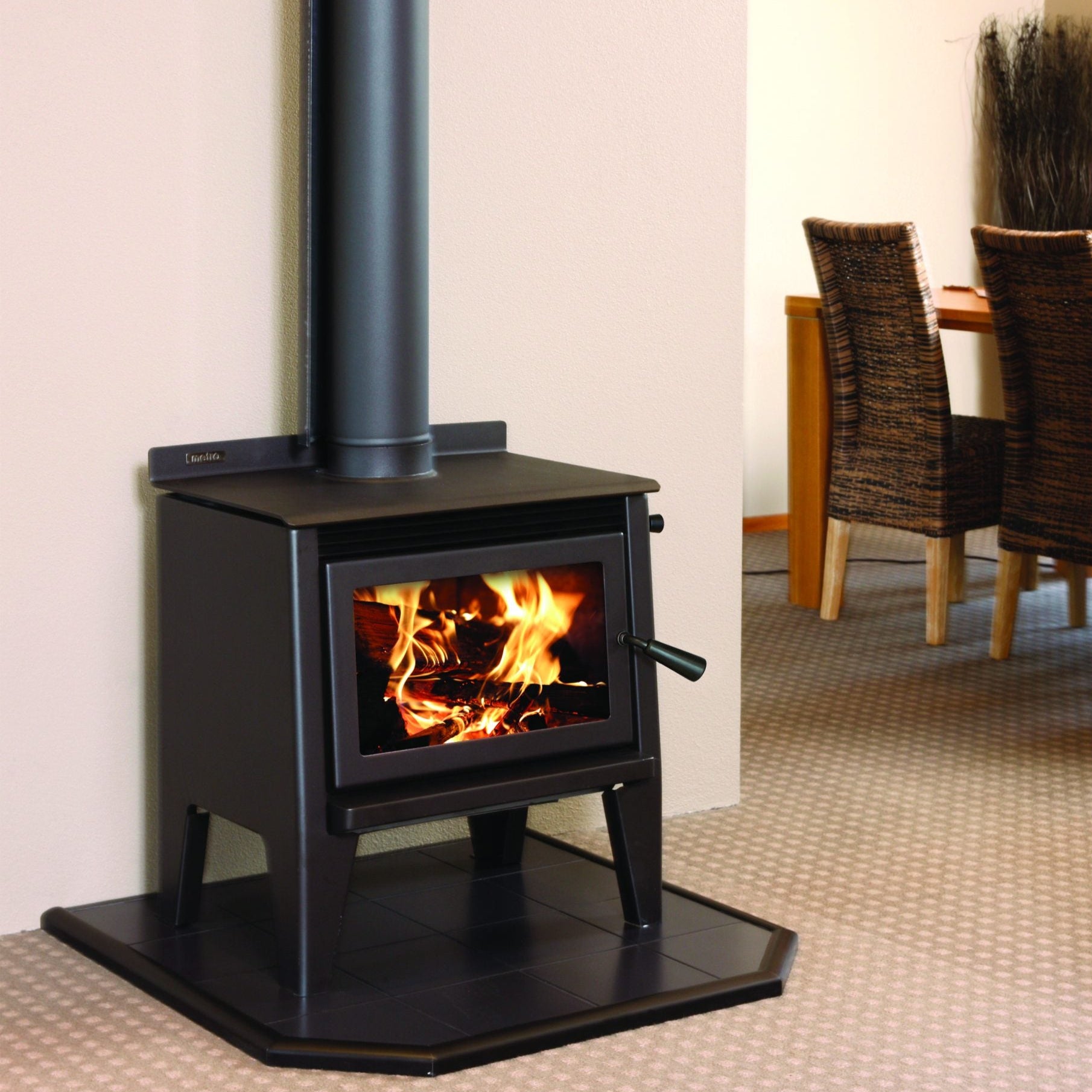 Metro LTD Wee Rad Leg wood fire – 15kW rural wood burner with cooktop and optional wetback