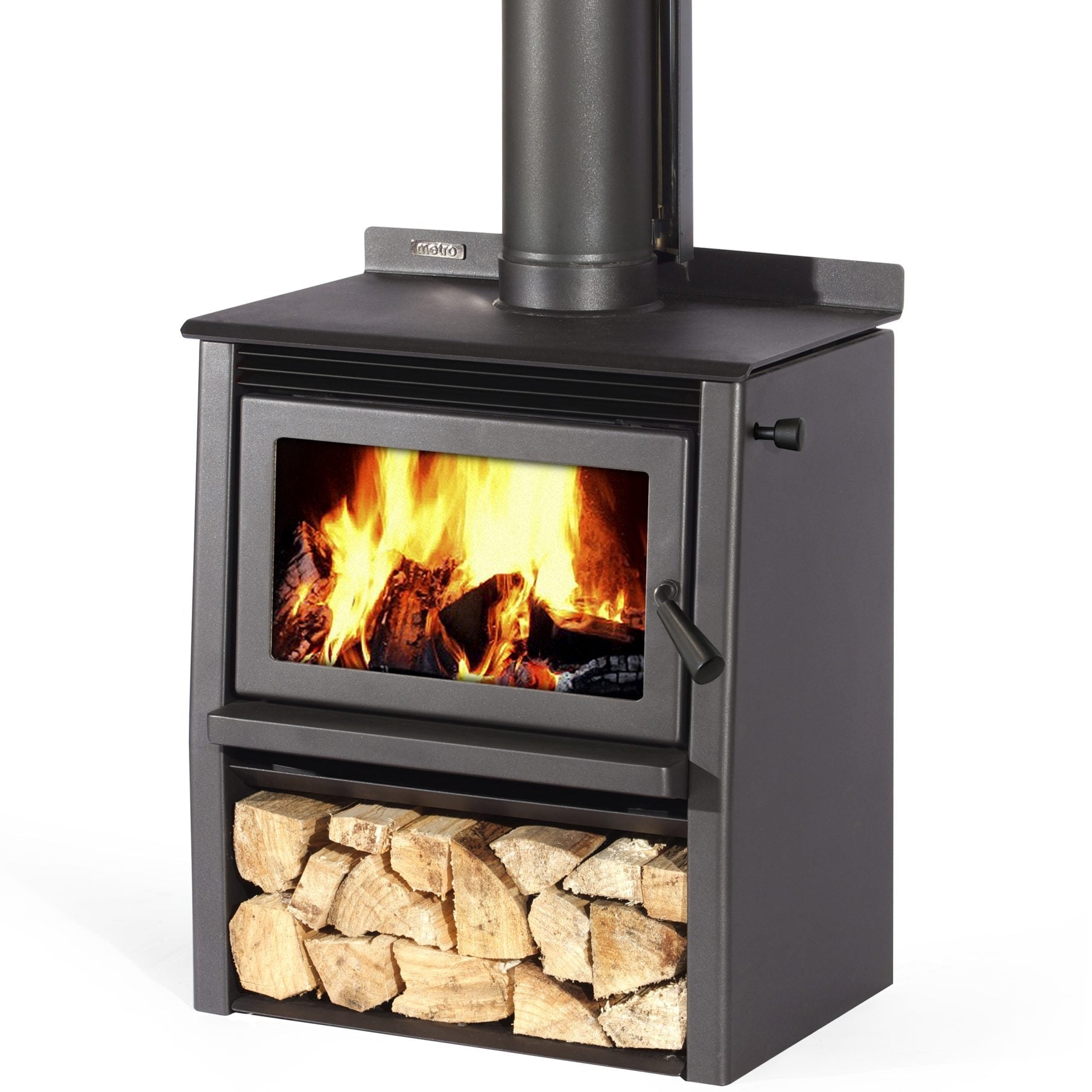 Metro LTD Wee Rad Woody wood fire with log storage – 15kW rural wood burner with optional wetback
