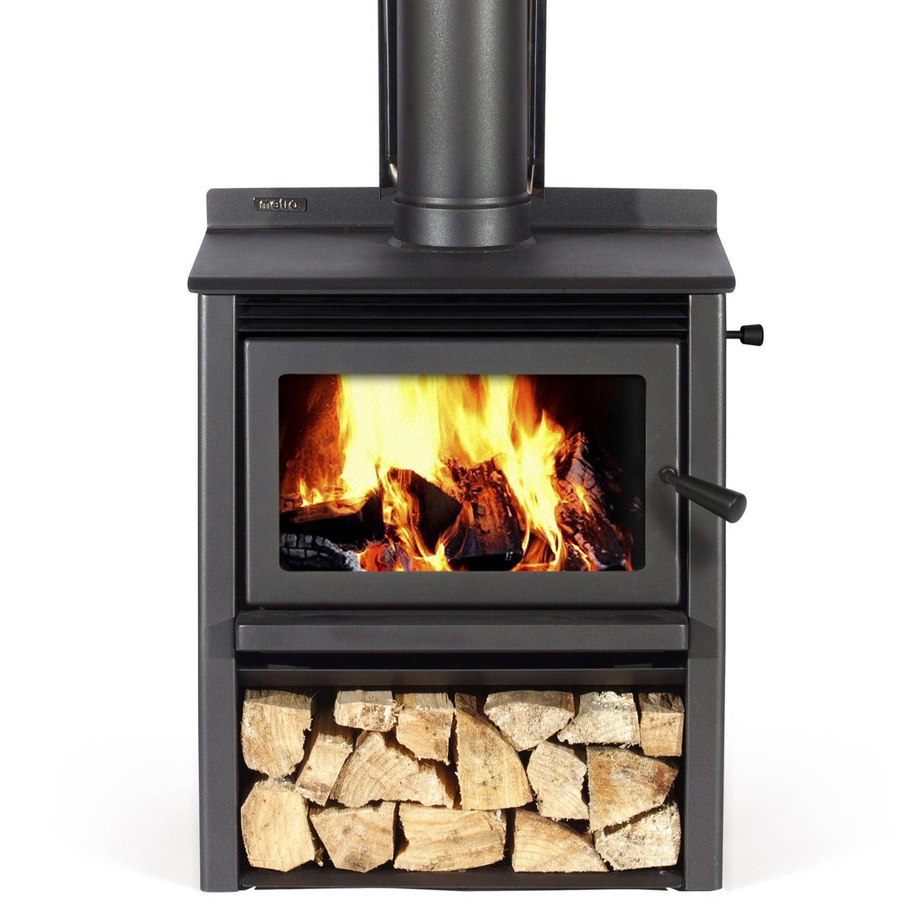 Metro LTD Wee Rad Woody wood fire with log storage – 15kW rural wood burner with optional wetback
