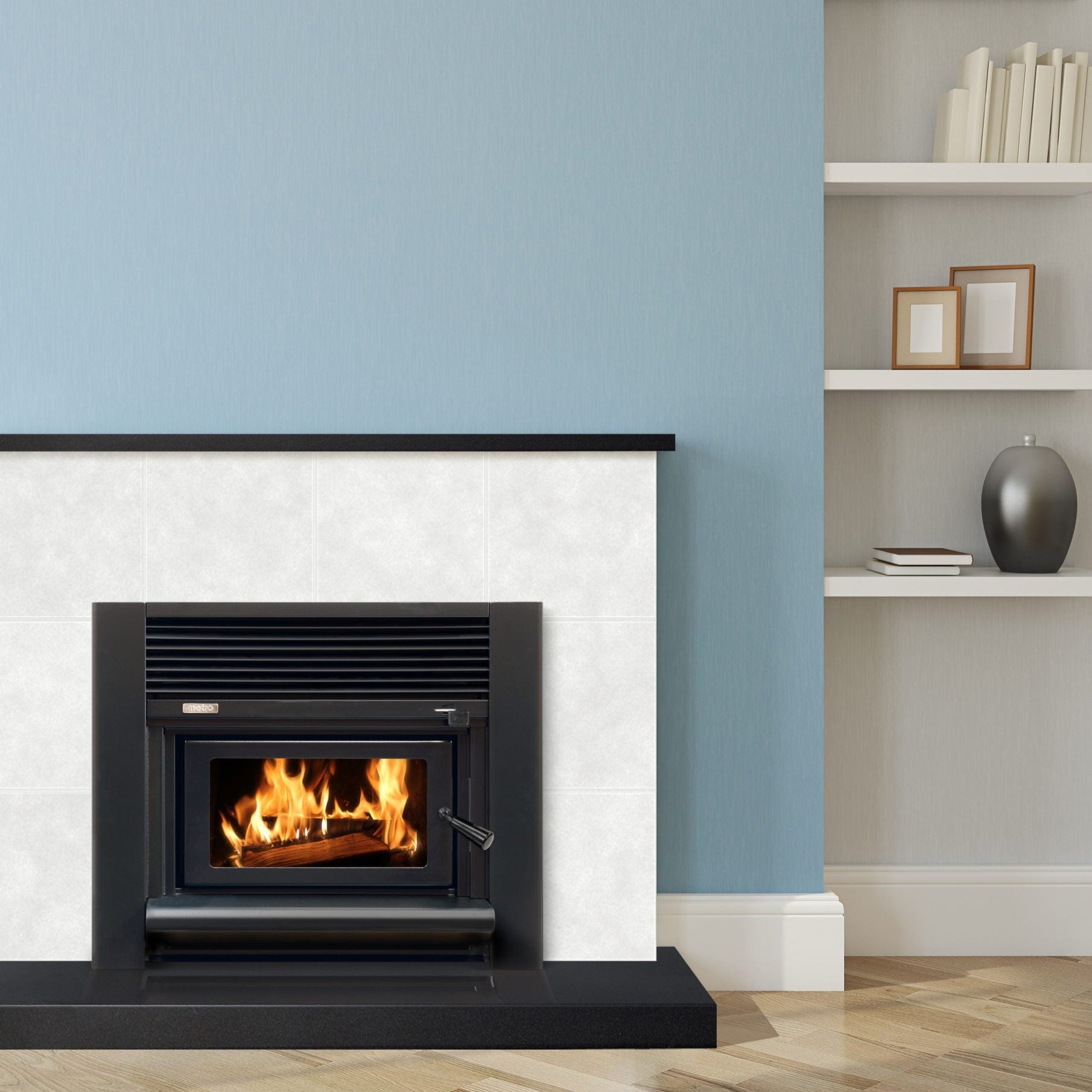 Metro Trend Insert wood fire with fascia – 15kW clean air approved log burner for NZ homes