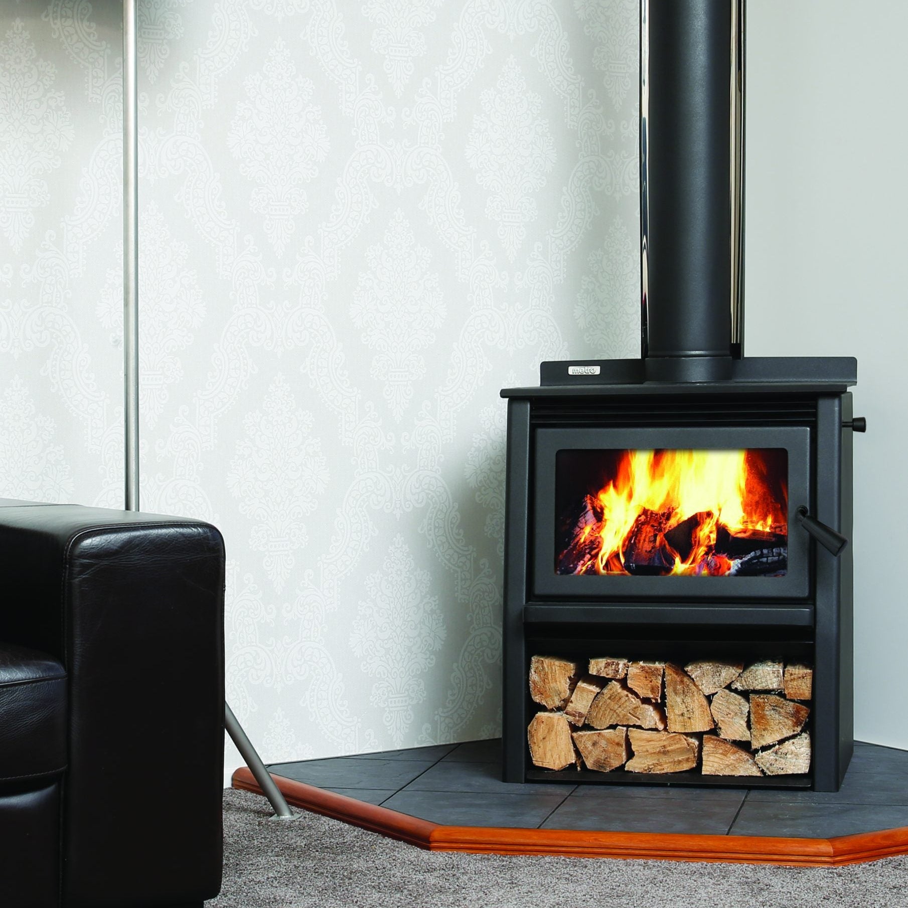 Metro Wee Rad Woody wood fire with built-in wood storage