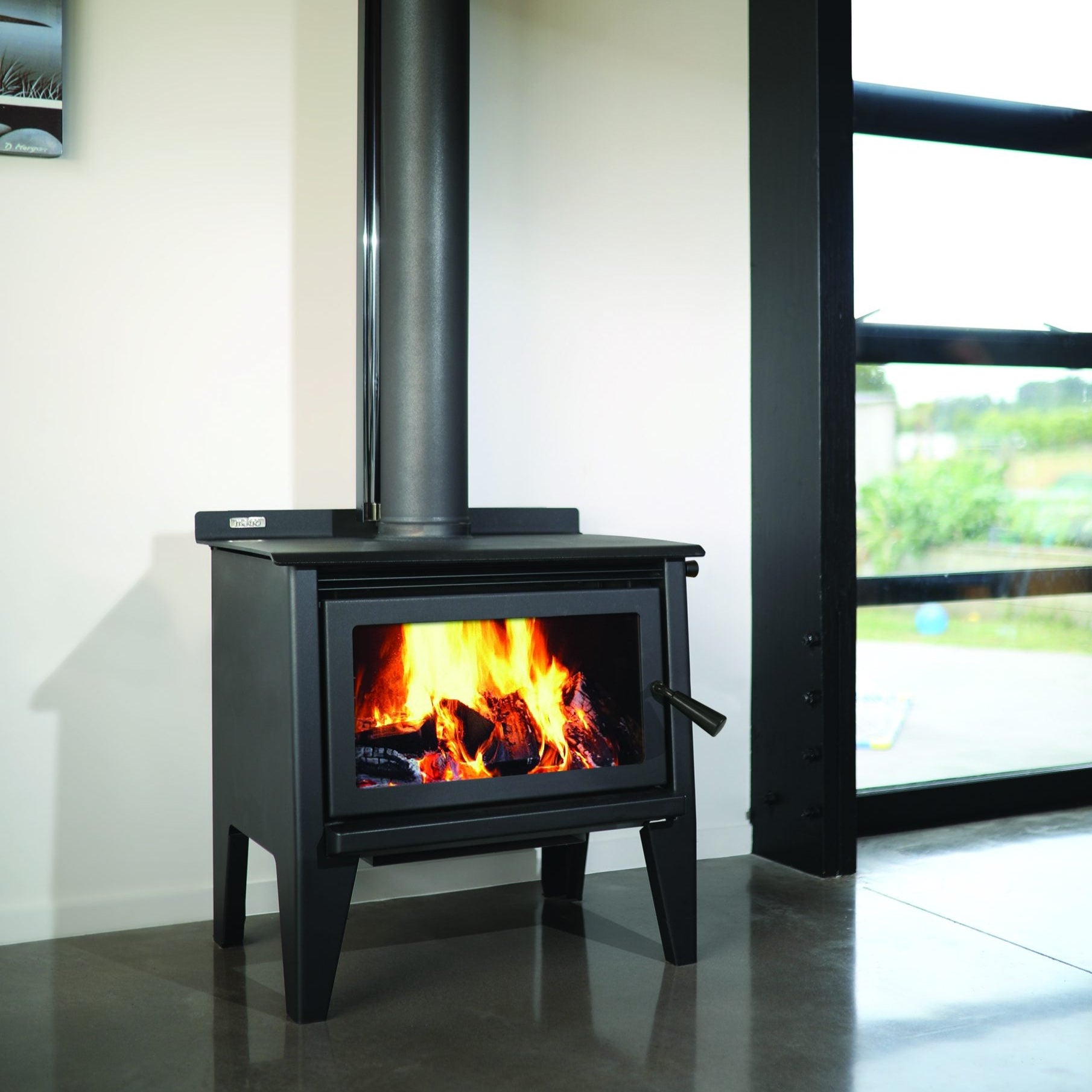 Metro Xtreme Rad Leg wood burner with large cooktop surface