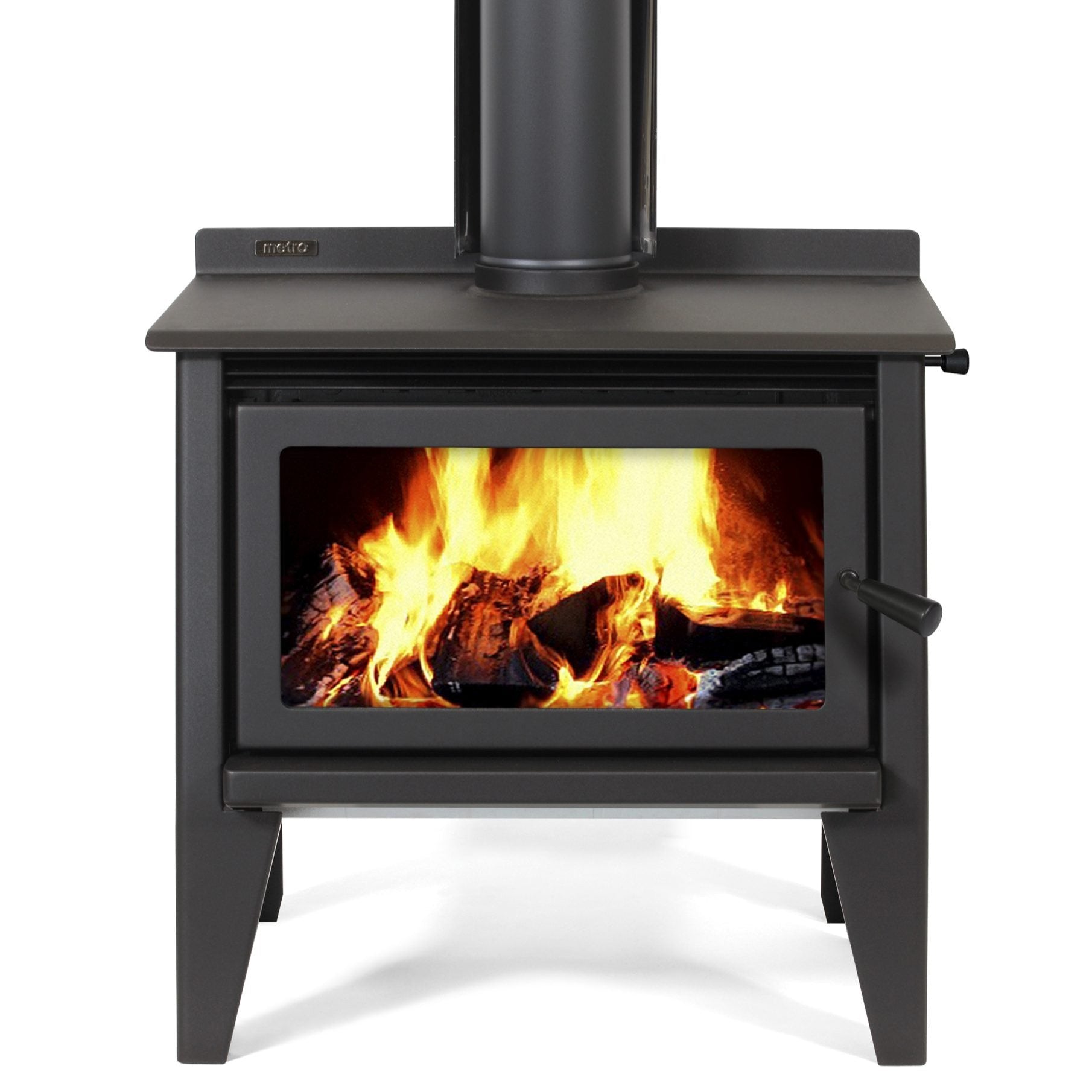 Metro Xtreme Rad Leg wood burner with large cooktop surface