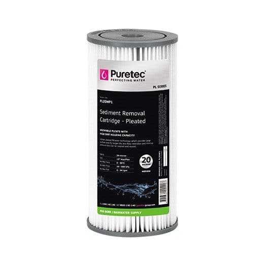 PL20MP1 Puretec Pleated Sediment Cartridge 10 inch MP 20 Micron