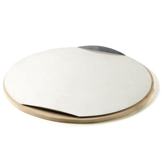 Weber Q Large Pizza Stone, beige and white, designed for use with a grill.