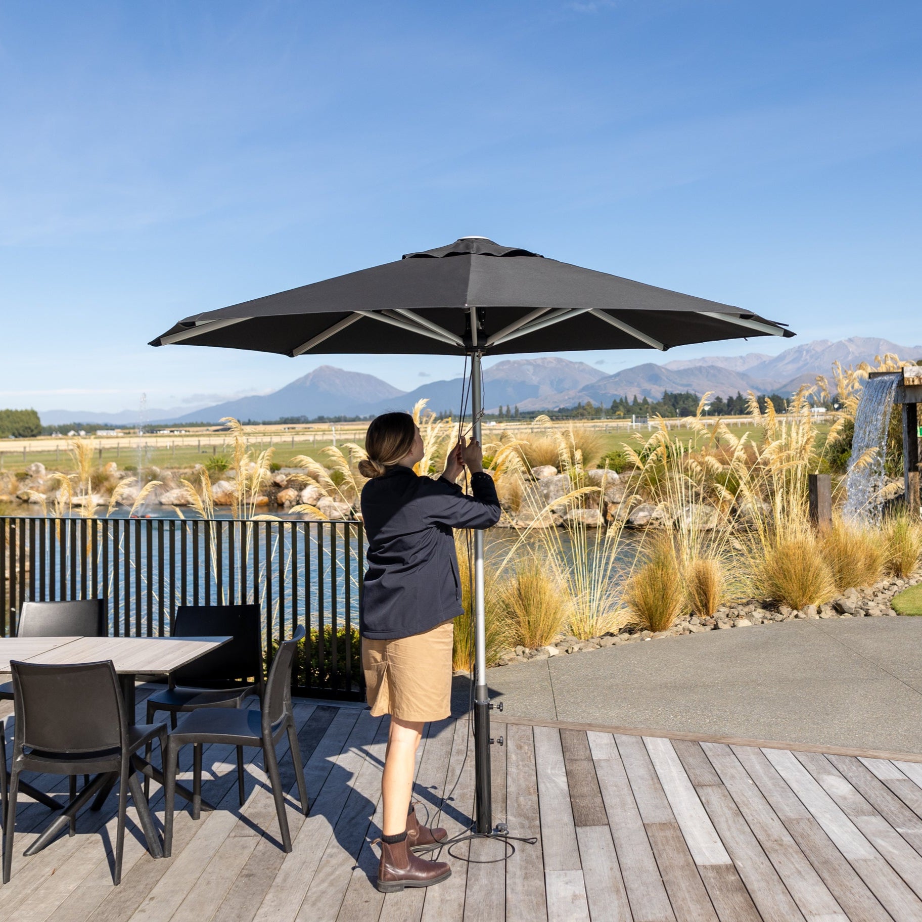 Shadowspec SU2 Patio Umbrella in Boulder Grey – durable outdoor umbrella