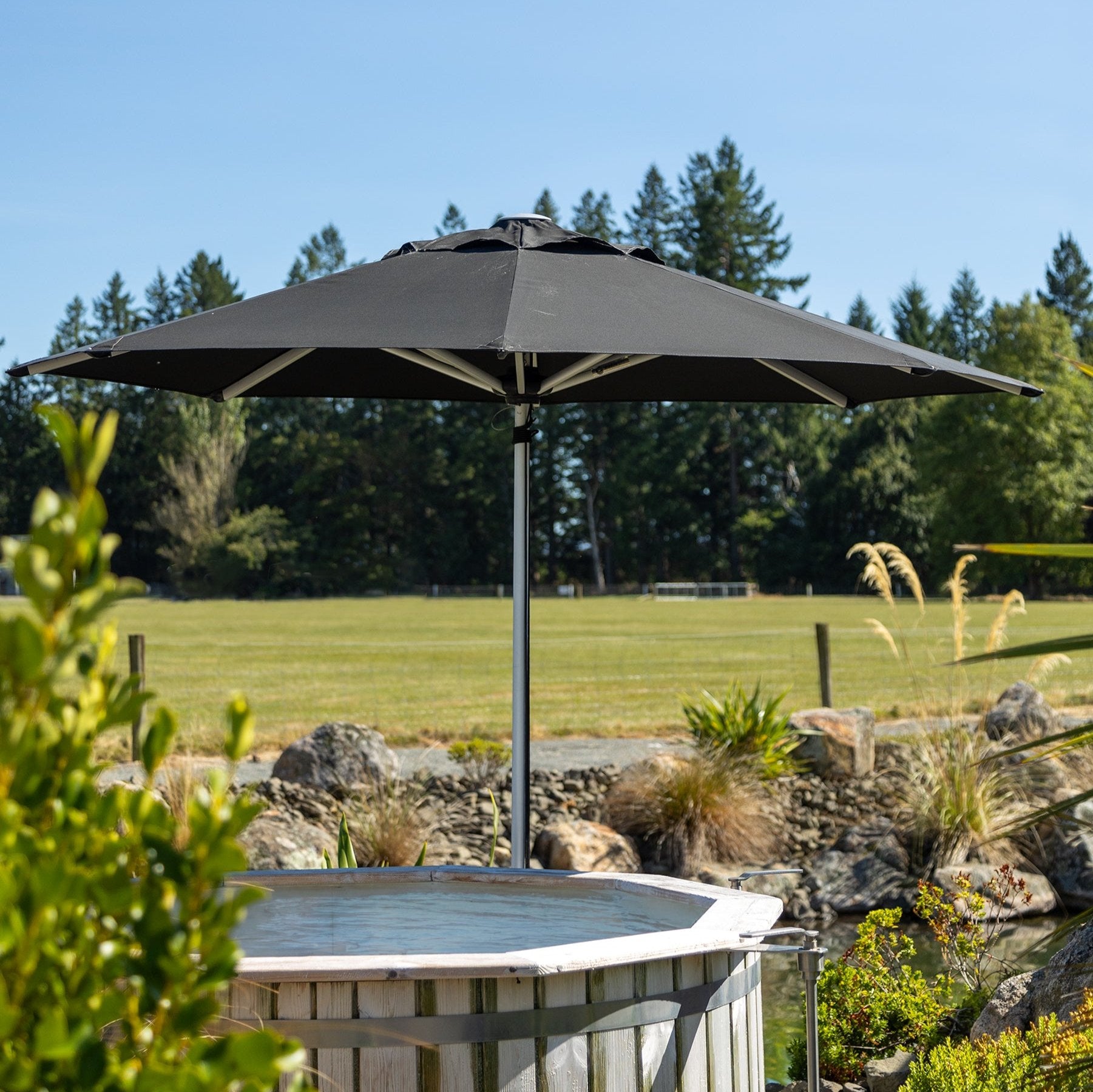 Shadowspec SU2 Patio Umbrella in Boulder Grey – durable outdoor umbrella