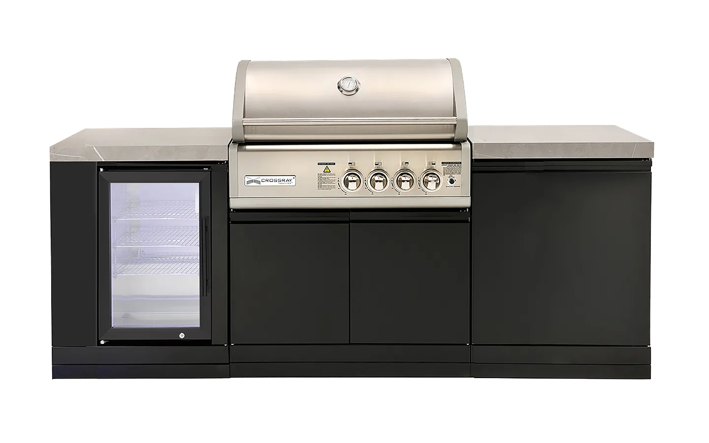 CROSSRAY Compact 4 Burner Gas Outdoor Kitchen with infrared BBQ, sintered stone benchtop, and corrosion-resistant cabinets