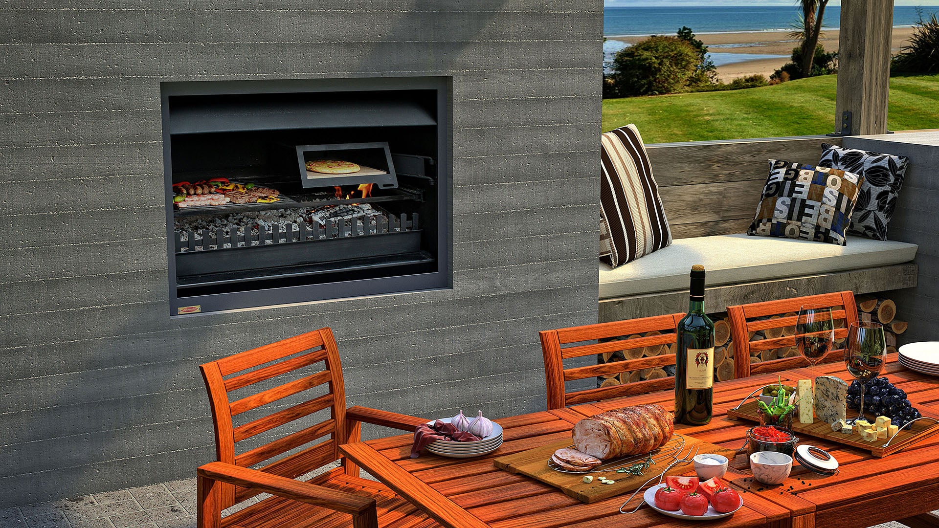 Jetmaster Quadro Outdoor Wood Fire with Pizza Oven NZ for cooking and BBQ
