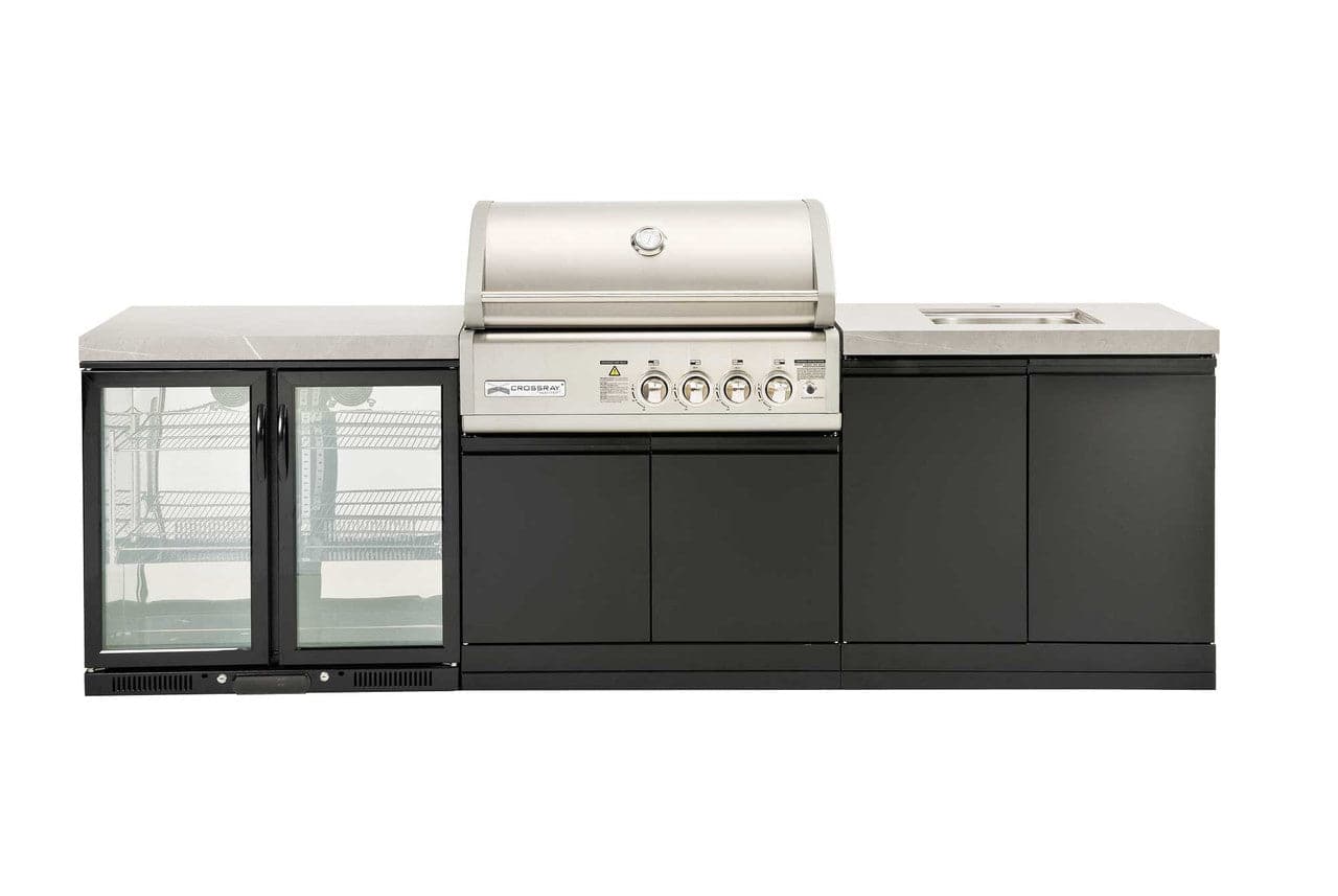 Crossray TC4K-10 Outdoor Kitchen with 4 Burner BBQ, Sink & Double Door Fridge