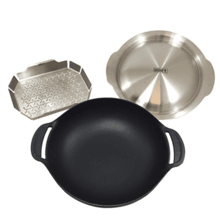 Gourmet BBQ System Cast Iron Wok and Steamer Set for Weber BBQs