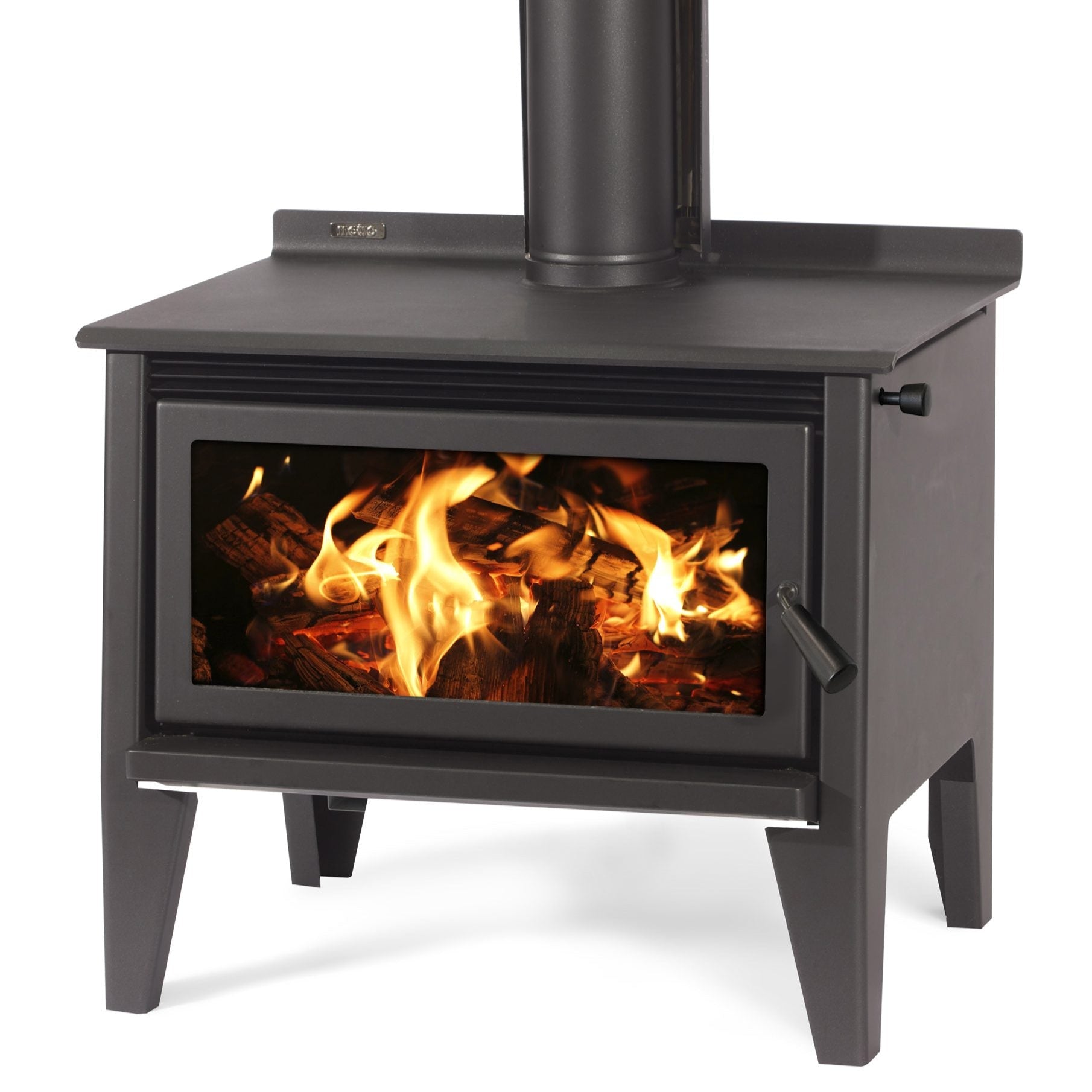 Metro LTD Mega Rad Wood Fire – large rural radiant wood burner with panoramic glass and cooktop