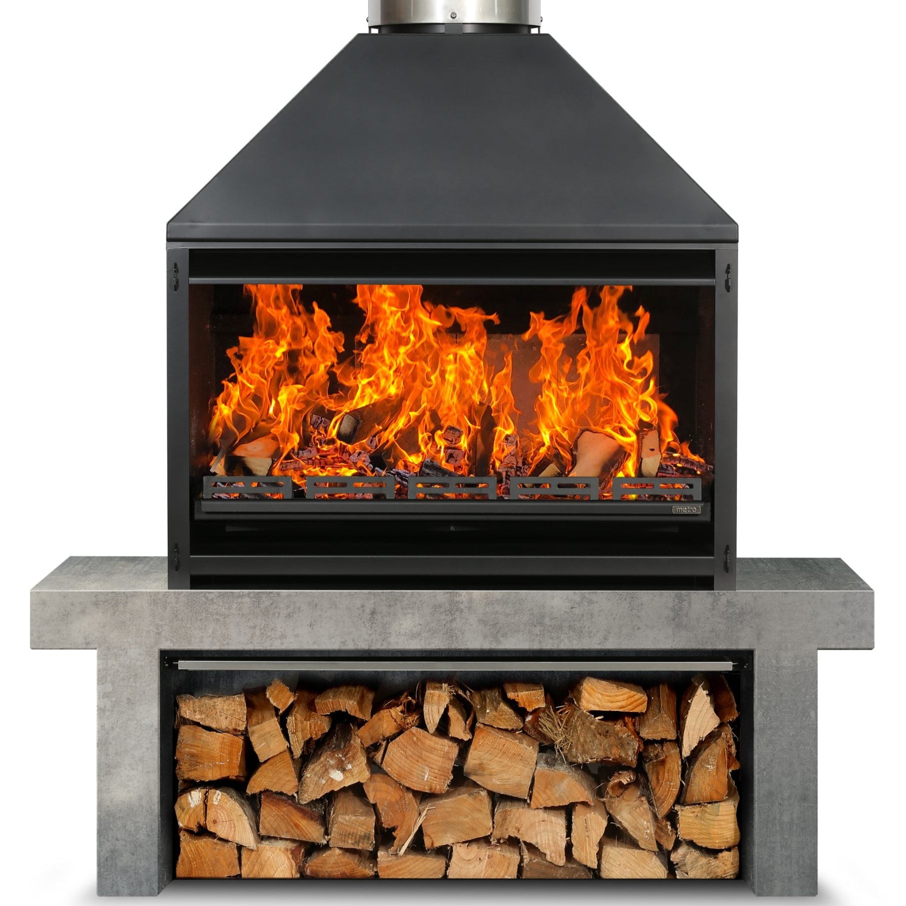 Metro Outdoor 1200 Fire & Flue System – outdoor fireplace with stainless steel flue and door cover