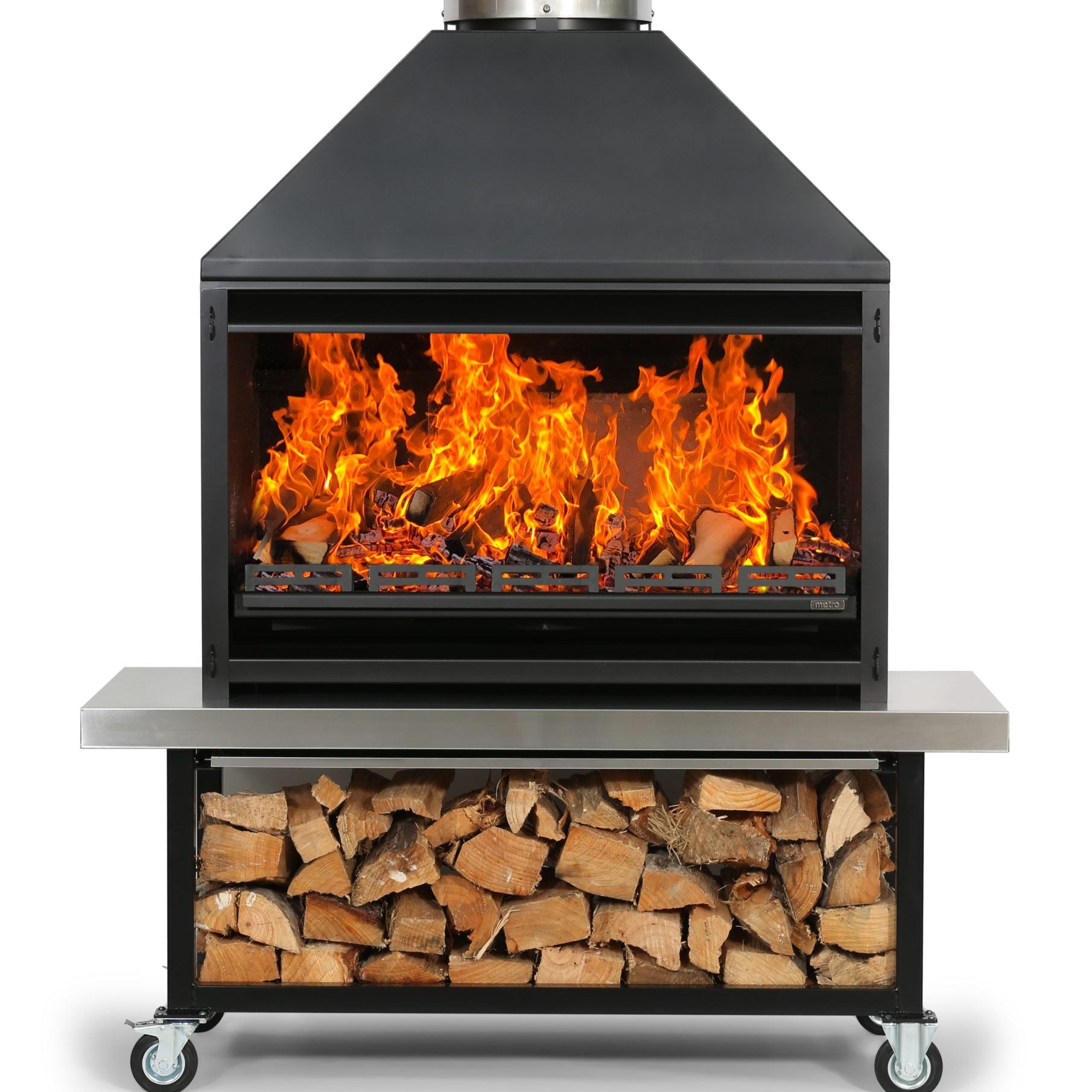 Metro Outdoor 1200 Fire and Flue System with trolley base – NZ outdoor fireplace
