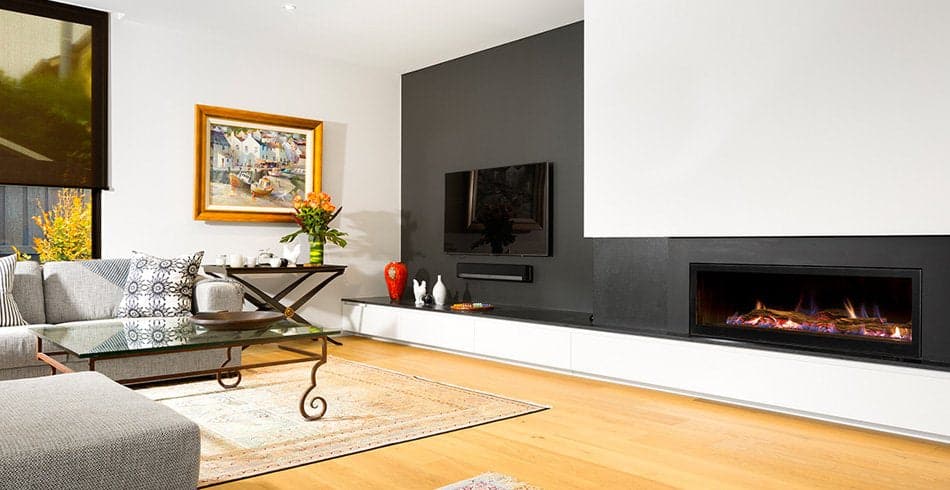 Heatmaster Seamless Landscape Natural Gas Fire & Flue Package Heating Home and Living Home Solutions Home Heating Wood Fires Log Burners woodfires Gas heaters Outdoor heating