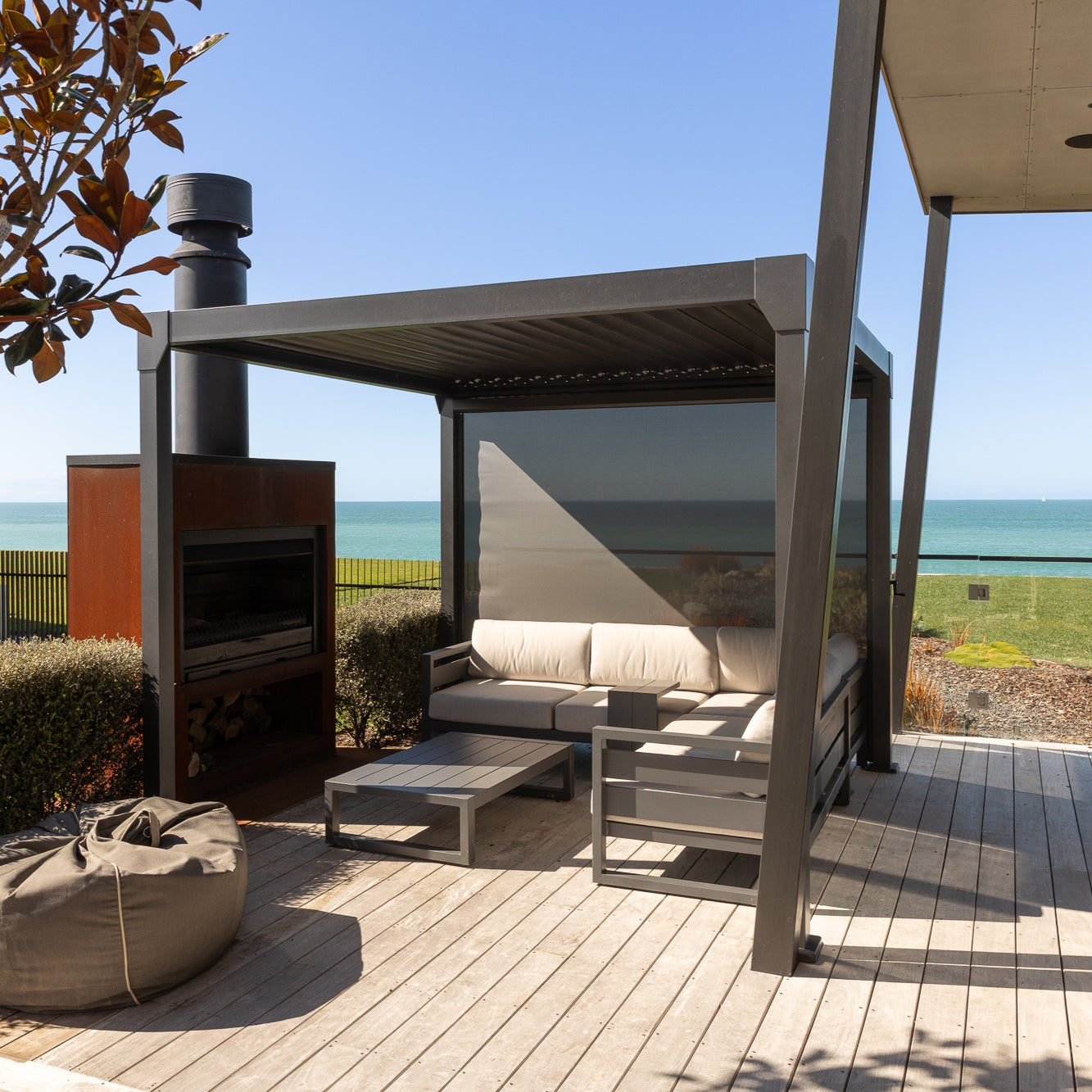 Sereno Louvre Mesh Pull-Down Shade Add comfort and protection to your outdoor living with the Sereno Louvre Mesh Pull-Down Retractable Shade. 