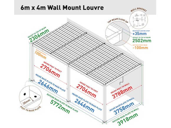 Louvre Roof System Wall Mount 6m x 4m Charcoal