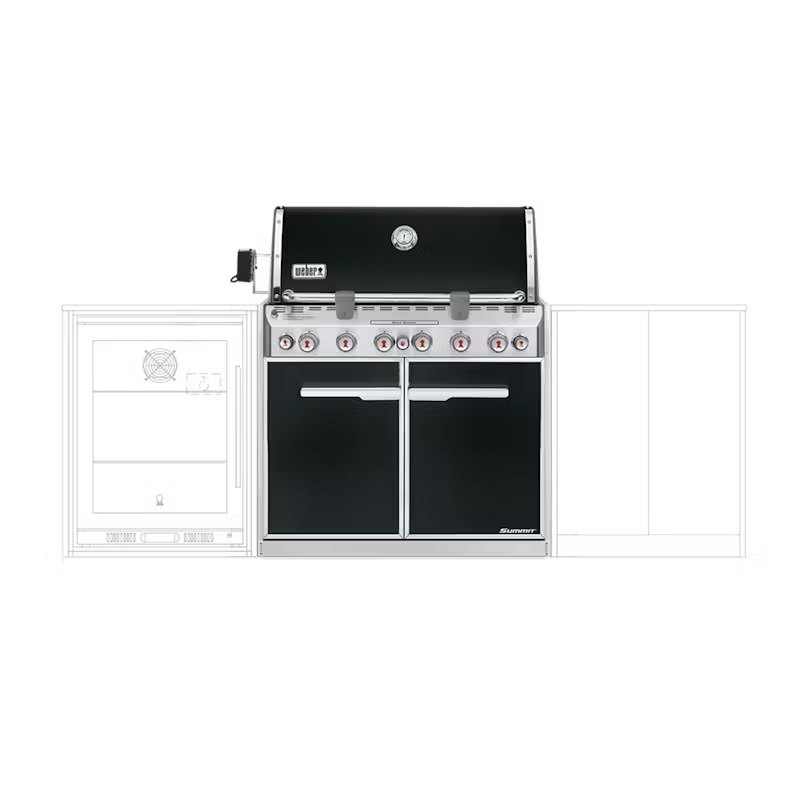 Weber Summit E-660 Built-In Gas BBQ (Black) with six burners, rotisserie, smoker box and sear station – NZ’s premium built-in barbecue.
