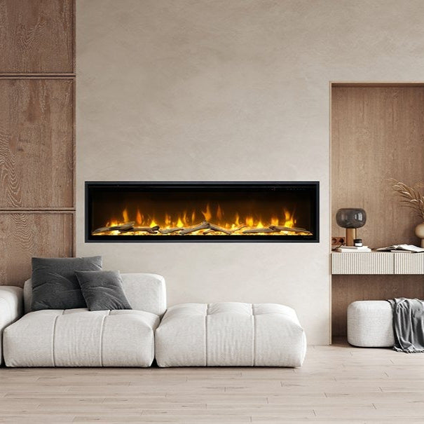 Real Flame Ignite Evolve Electric Fire with customisable flames, logs, and glass media bed – modern energy-efficient electric fireplace