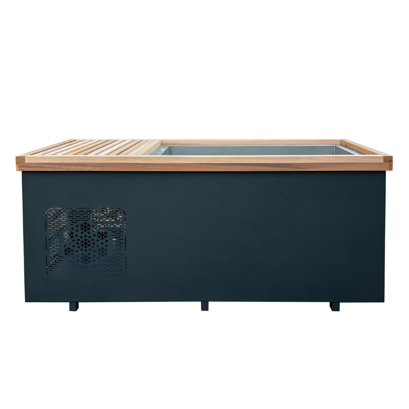 Elegant cedar wood ice bath with integrated hot plunge
