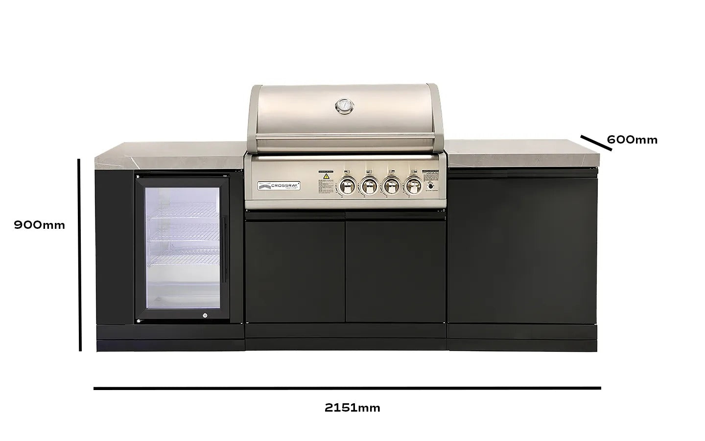 CROSSRAY Compact 4 Burner Gas Outdoor Kitchen with infrared BBQ, sintered stone benchtop, and corrosion-resistant cabinets