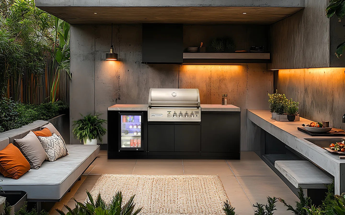 CROSSRAY Compact 4 Burner Gas Outdoor Kitchen with infrared BBQ, sintered stone benchtop, and corrosion-resistant cabinets
