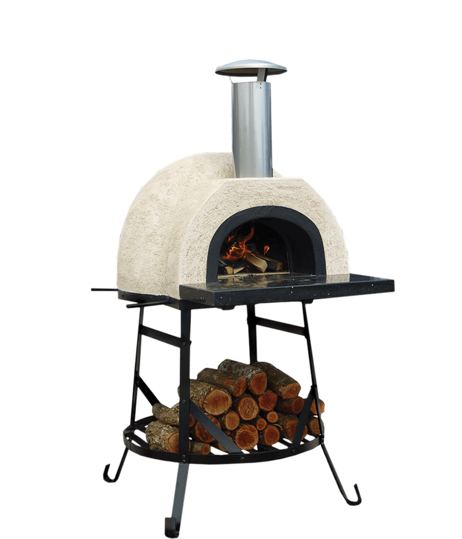 What's included? Pizza oven shell and base Granite bench Wrought iron stand Black steel door Pizza paddle Recipe book Specifications Dimensions - 590h x 870w x 870d  Weight - 270kg