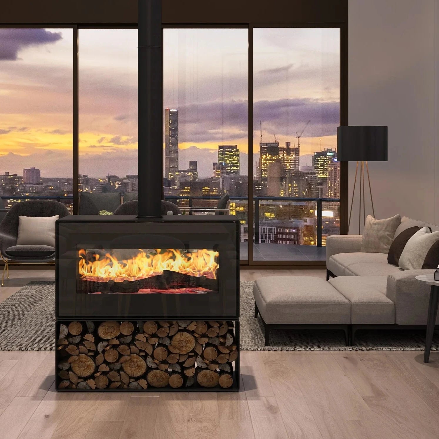 VisionLine Taurus Freestanding Double Sided Wood Fire Package – Turfrey ...