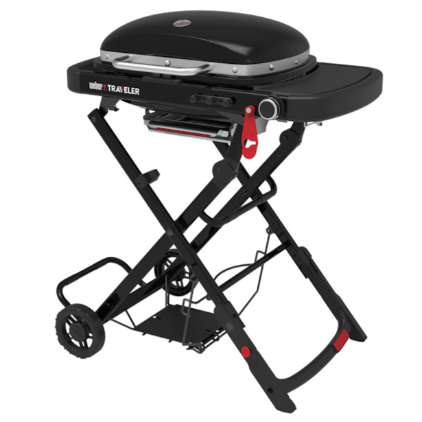 Weber Traveler Compact Portable Gas BBQ with foldable cart and thermometer