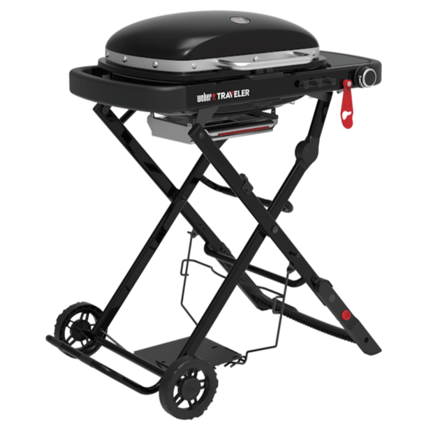 Weber Traveler Compact Portable Gas BBQ with foldable cart and thermometer