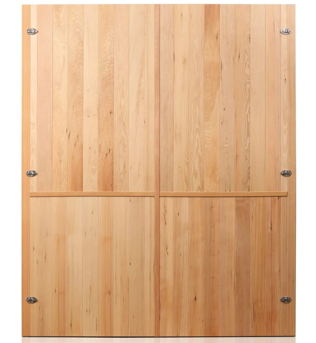 Interior of Sereno Indoor Sauna showing ergonomic backrests, LED chromotherapy lighting, and Bluetooth audio system