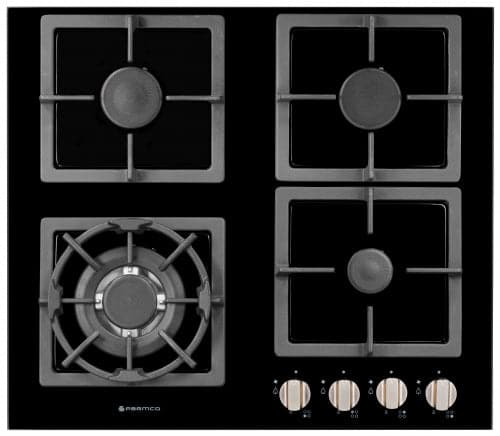 Parmco 600mm Black Glass 3 Gas Burners+Wok Hob HO-7-6G-3GW