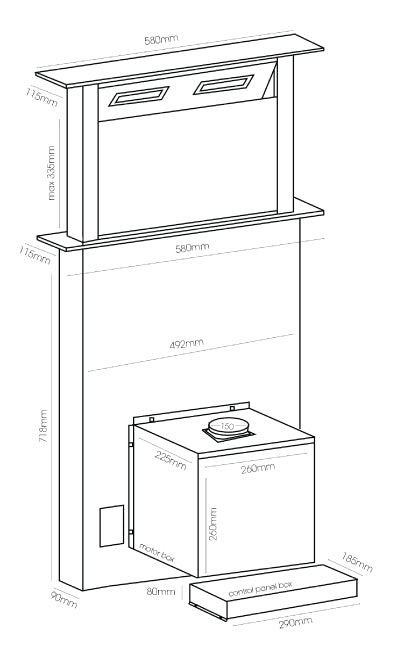 Parmco 600mm Black Glass Rear Riser Downdraft with Touch Control DD-600RR-G