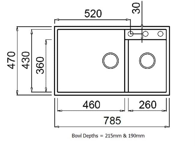 Mercer Duro Granite Milan Bowl & 3/4 Sink - Black DG270U-B