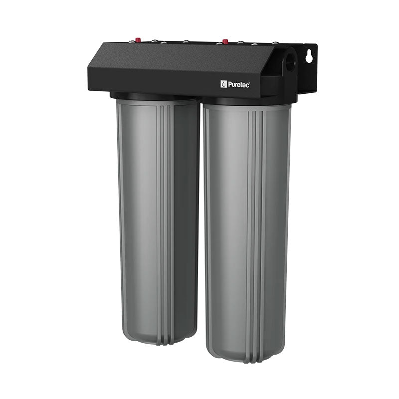 EM2-150 Puretec Dual Filtration System 20 inch 1 micron 150 lpm 1½" connection.
