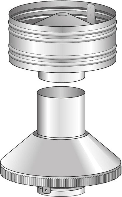 Fireplace Flue Stainless Steel Cowl & Cone Set for replacing or installing at the top of the wood fire pipe on the roof nz