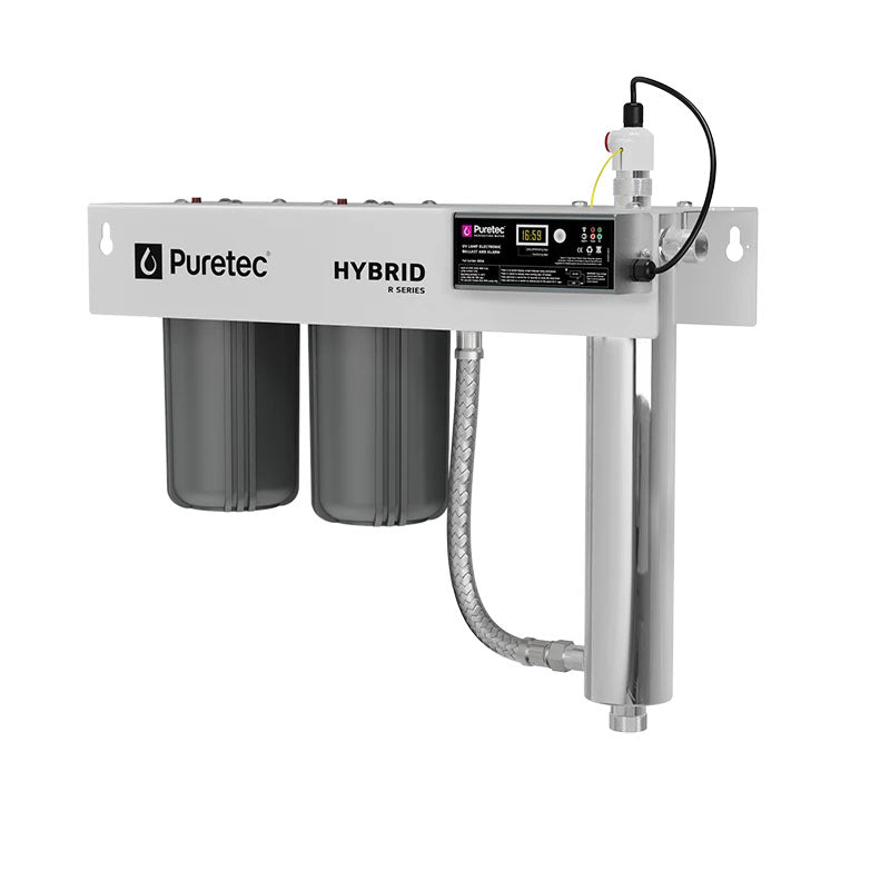 HYBRID-R3 Puretec Dual stage filtration plus UV protection, reversible mounting bracket, 75 Lpm 1” connection