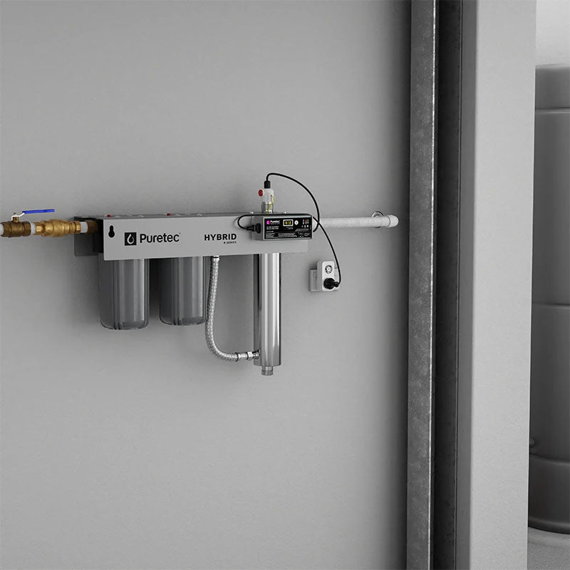 HYBRID-R3 Puretec Dual stage filtration plus UV protection, reversible mounting bracket, 75 Lpm 1” connection